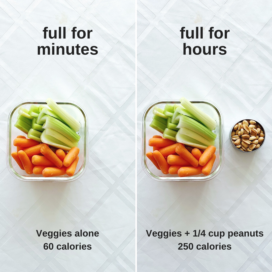 veggies alone vs with peanuts to keep you full for hours
