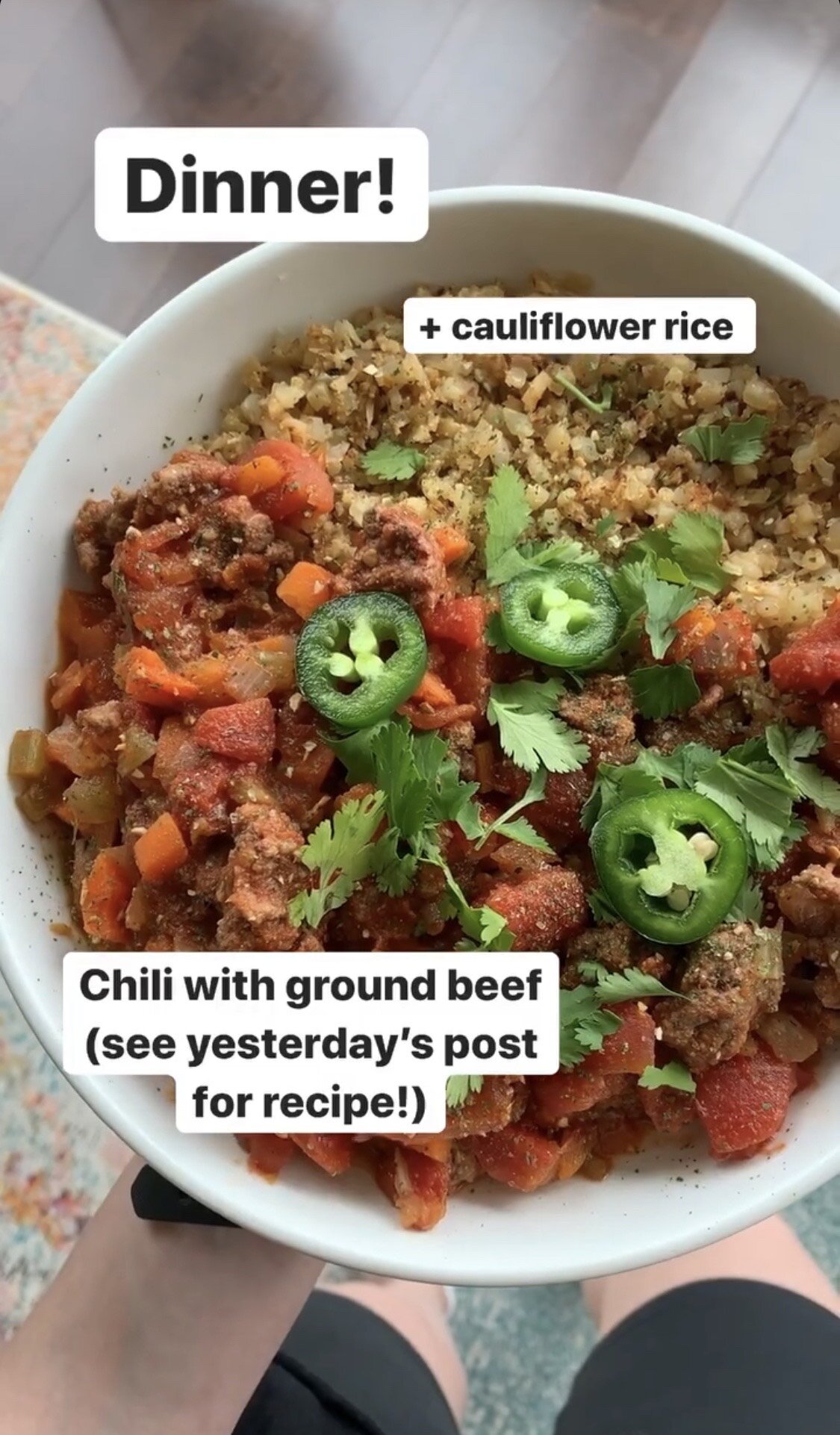 chili with ground beef and cauliflower rice