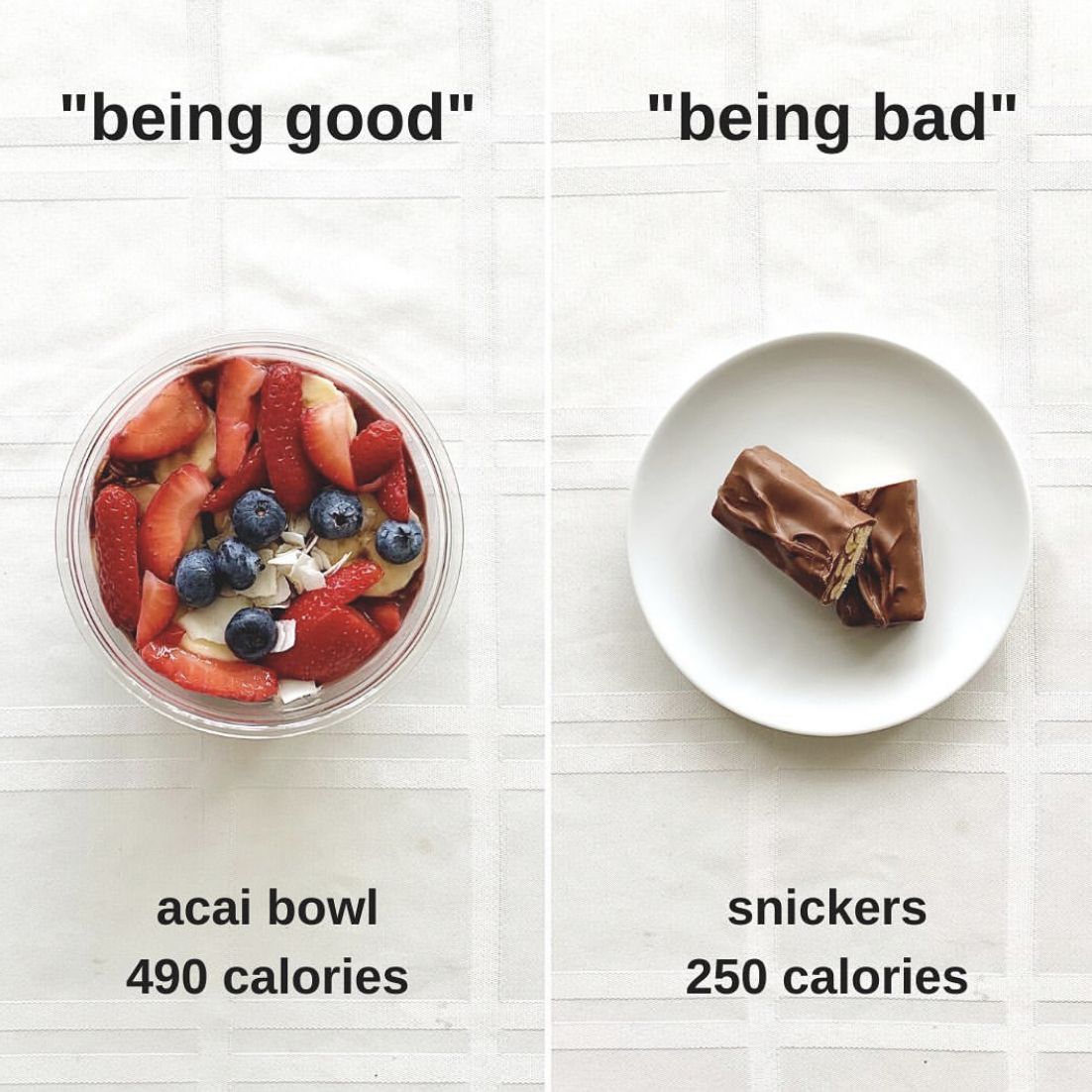 Acai Bowl or Snickers in calories