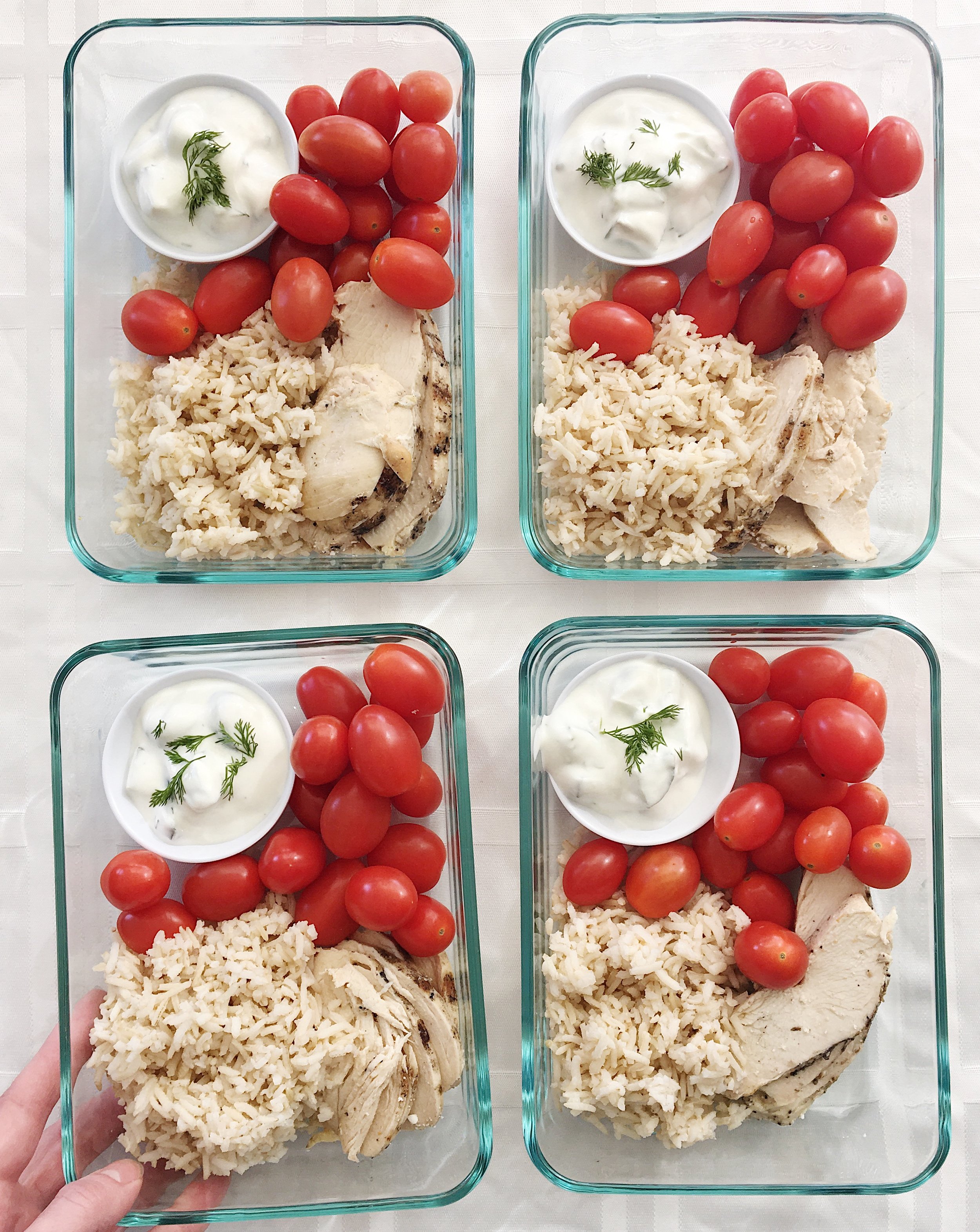 college nutritionist lunch chicken and rice with tzatziki